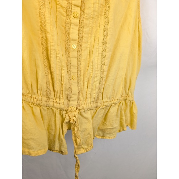 Cotton Peplum Blouse Lace Pintuck Button Yellow XL Boho Romantic Cottagecore Y2K - Picture 4 of 9